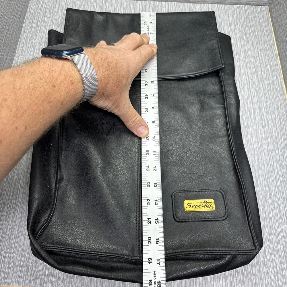 Superfly Black Leather Flap Top Carry Bag Gear Storage Case Travel‎ Tote